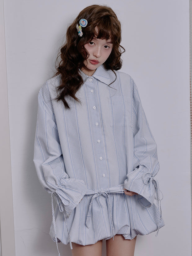 MUKTANK×LOUMUTAKU 裾と袖口にドローストリング付きシャツ