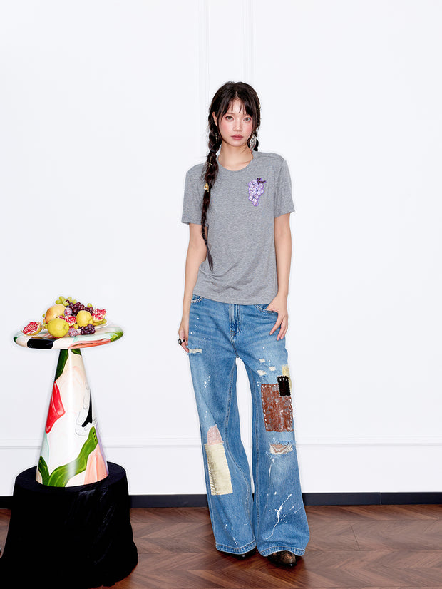 MUKZIN「 カプセルシリーズ 」立体フルーツ柄 コットンカジュアル使いやすい半袖 T シャツ