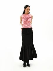 MUKTANK×LOUMUTAKU 新しい中国風の竹扇子刺繍プリーツスカート