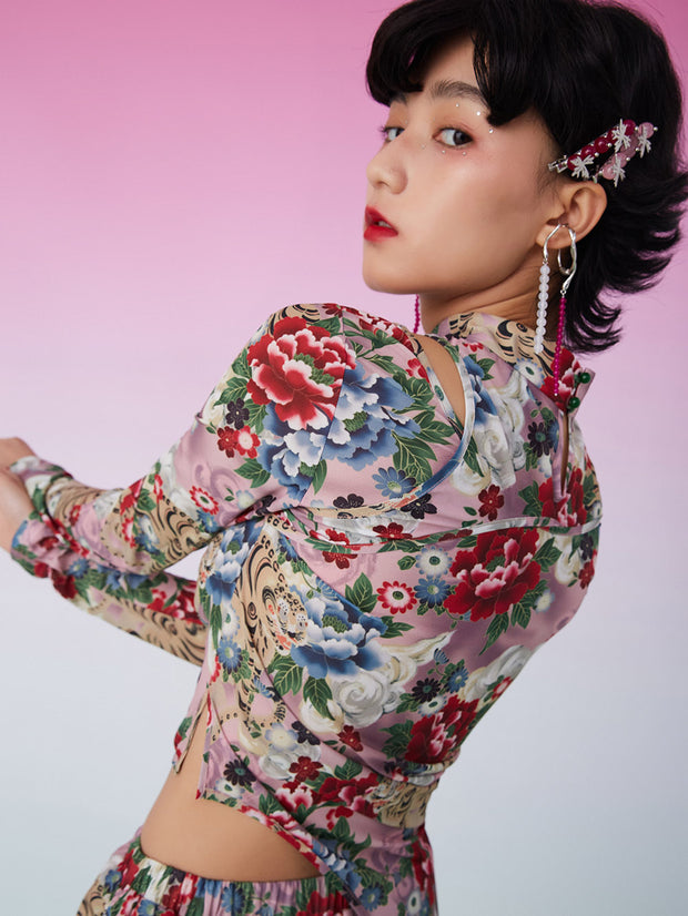 MUKZIN ファッション不規則花柄Tシャツカットソー寅年特集 -囍XI