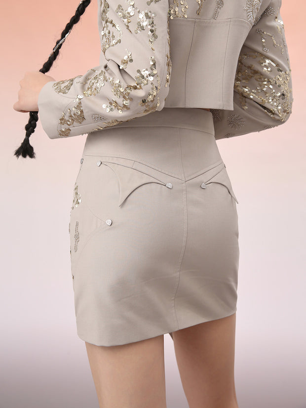 MUKZIN 切り替えし不規則ファッションタイトスパンコール飾りスカート-宇宙の落書き
