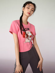 MUKZIN 不規則定番半袖ピンクスウィート風Tシャツ-不羨仙