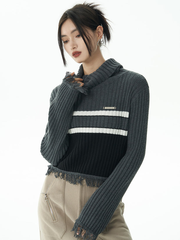 MUKTANK×WESAME LAB ハイネック配色合わせやすいルーズカジュアルセーター