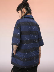 MUKZIN ルーズファッション目立つ半袖プリントダウンコート-宇宙の落書き