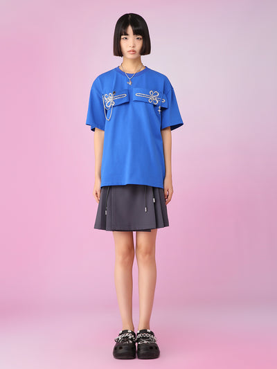 MUKZIN ブルーデザイン感ゆるい半袖Ｔシャッツー不羨仙