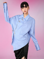 MUKZIN ブルー合わせやすい高品質ストライプシャツ-不羨仙