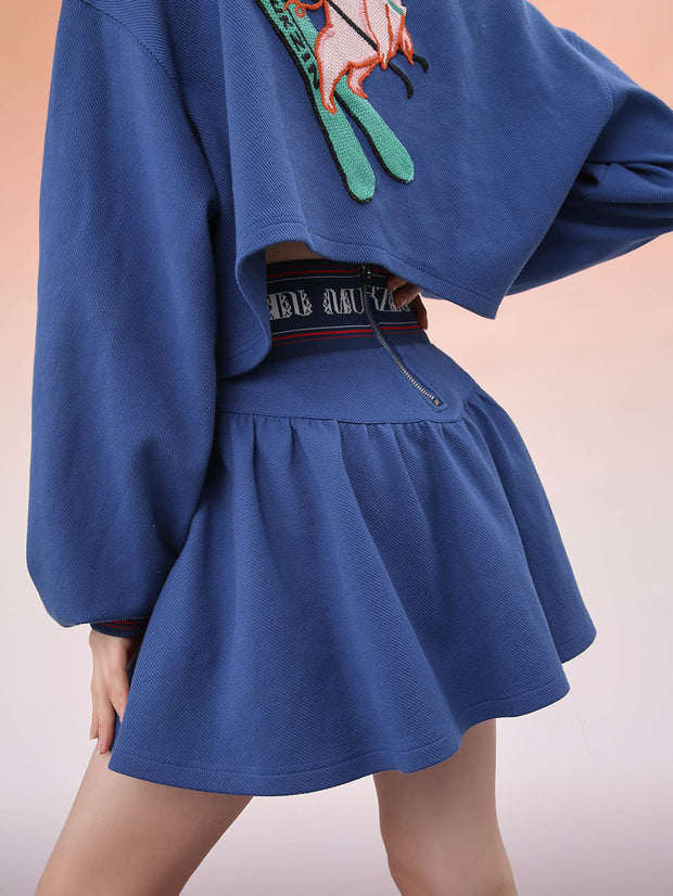 MUKZIN ブルーデザイナーブランド アルファベット飾りキャンパス風スカート-宇宙の落書き