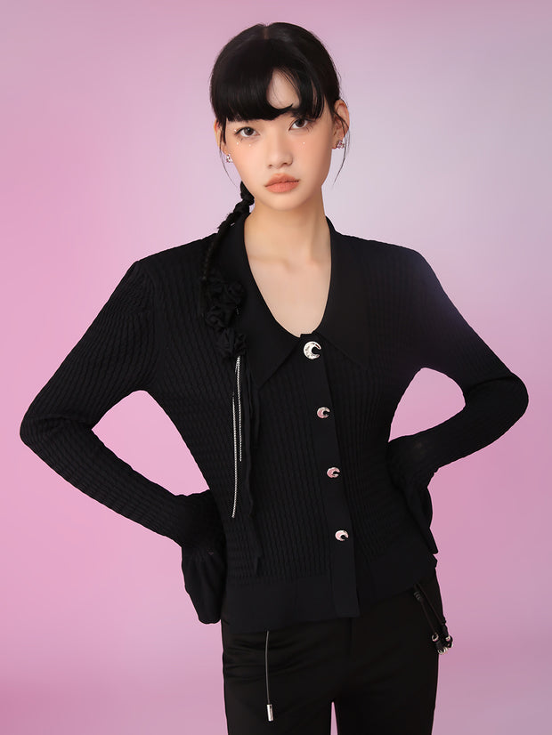 MUKZIN ブラックボタン付き着痩せ高品質セーター-不羨仙