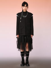 MUKZIN ファッション着やすいブラック人気オリジナルコート-宇宙の落書き