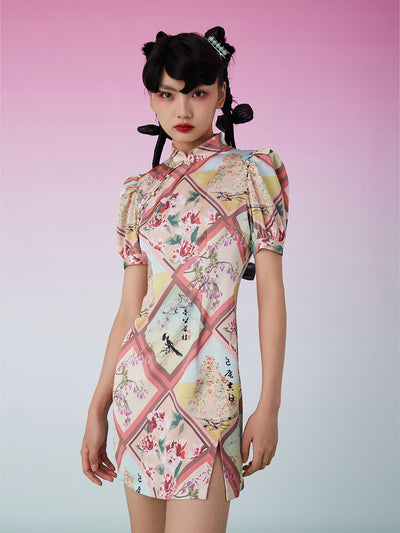 MUKZIN 中国デザイナーブランド ムクジン ピンク ミニチャイナドレス-
