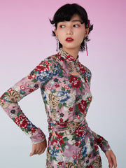 MUKZIN ファッション不規則花柄Tシャツカットソー寅年特集 -囍XI