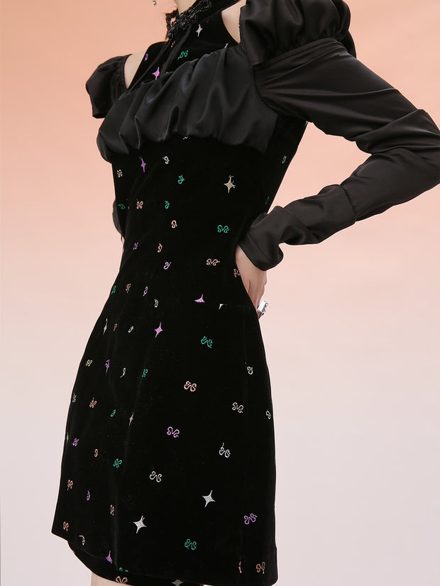 MUKZIN スウィートパフスリーブ刺繍チャーミング人気チャイナドレス-宇宙の落書き