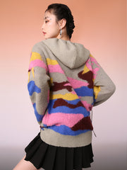 MUKZIN 配色カートゥンオリジナル着やすいフード付きセーター-宇宙の落書き