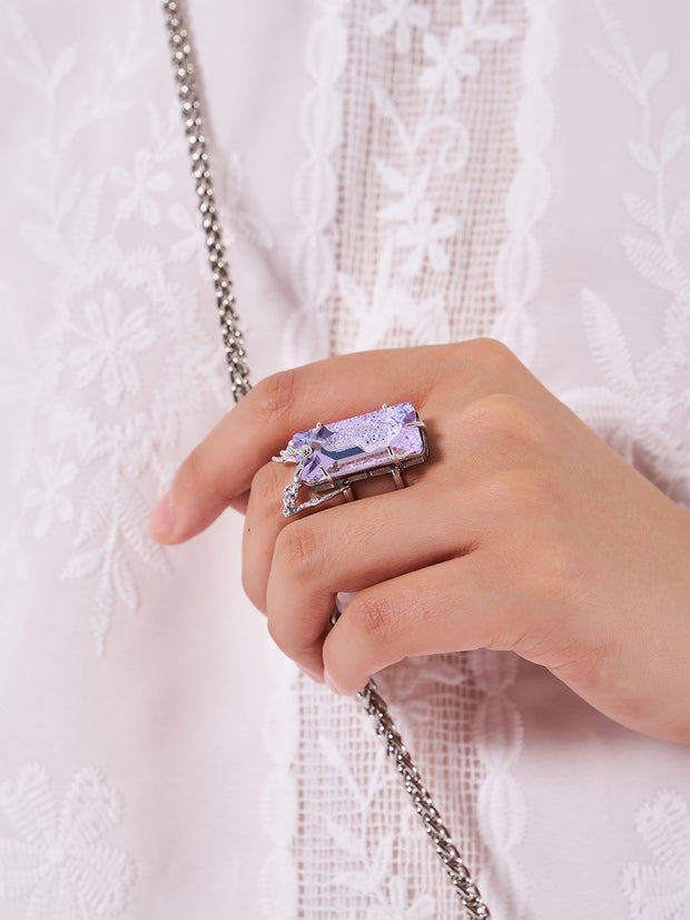 MUKTANK ラインストーン飾り個性的指輪パープルファッションアクセサリー