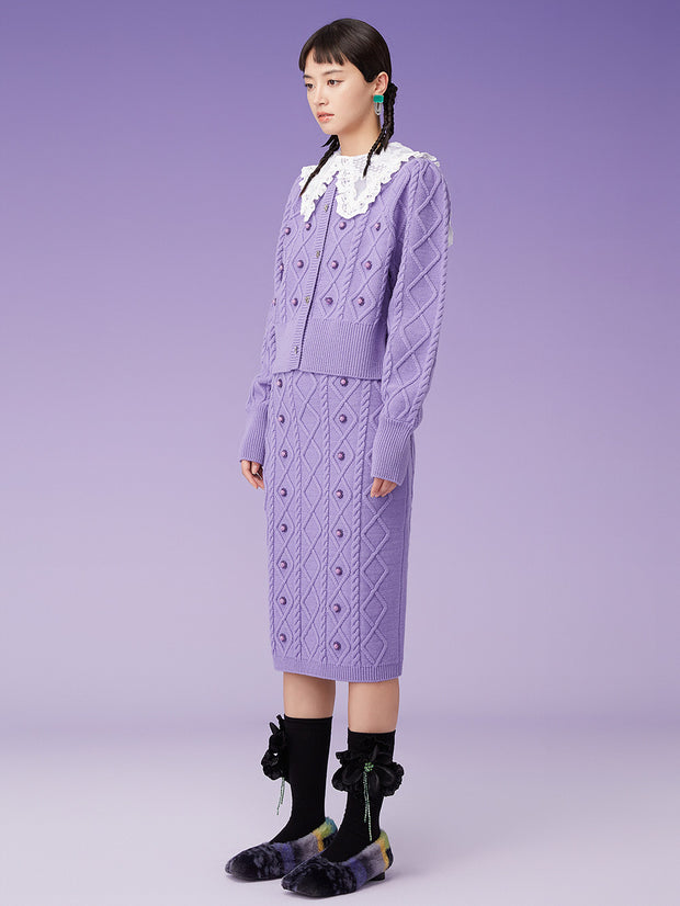 MUKZIN  レース襟付きビーズ飾り紫カーディガン -魔法使いの旅
