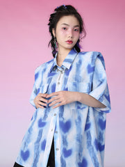 MUKZIN ポケット付きプリントビーチ風ファッションシャツ-蝶の夢