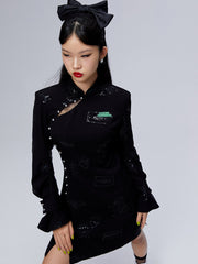 MUKZIN 魅力的ファッションブラックチャイナドレス-宇宙の冒険