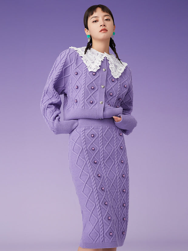 MUKZIN  レース襟付きビーズ飾り紫カーディガン -魔法使いの旅