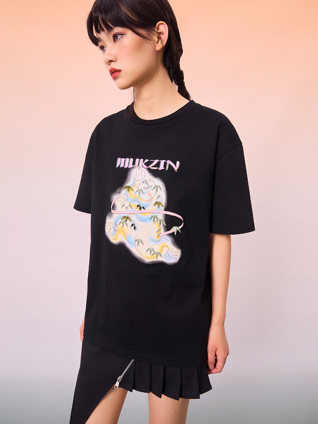 MUKZIN 定番合わせやすいオリジナルファッションプリントTシャツ-宇宙の落書き