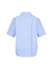 MUKZIN ストライプ柄ブルー半袖人気カジュアルシャツ-蝶の夢