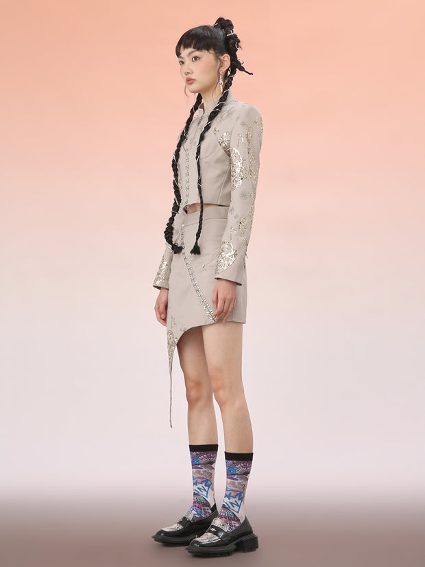 MUKZIN 新品ファッション切り替えし人気スタンドネックアウターコート-宇宙の落書き