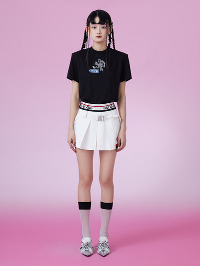 MUKZIN ミニ丈ブラックカジュアル合わせやすいTシャツ-新武旦