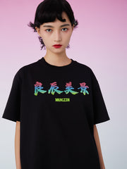 MUKZIN 定番ラウンドネックカジュアルプリントTシャツ-囍XI