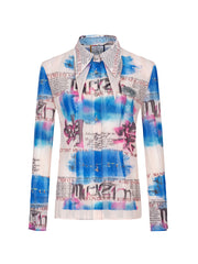 MUKZIN プリント長袖折襟ビーチ風オリジナル高品質シャツ-蝶の夢