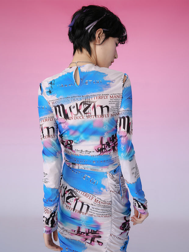 MUKZIN ファッションプリントスリム人気Tシャツ-蝶の夢